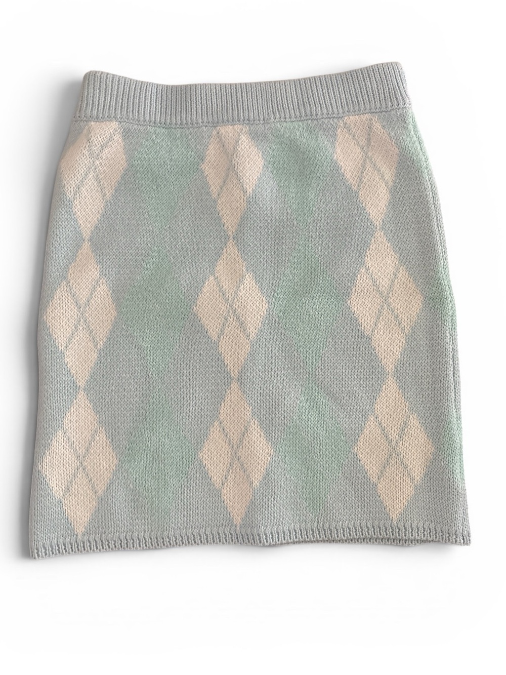Tiger Mist Argyle Knit Mini Skirt in Light Gray and Cream